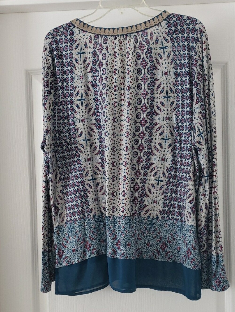 Vintage America Blue and Gray Printed Tassel Peasant Tunic - Picture 3 of 8